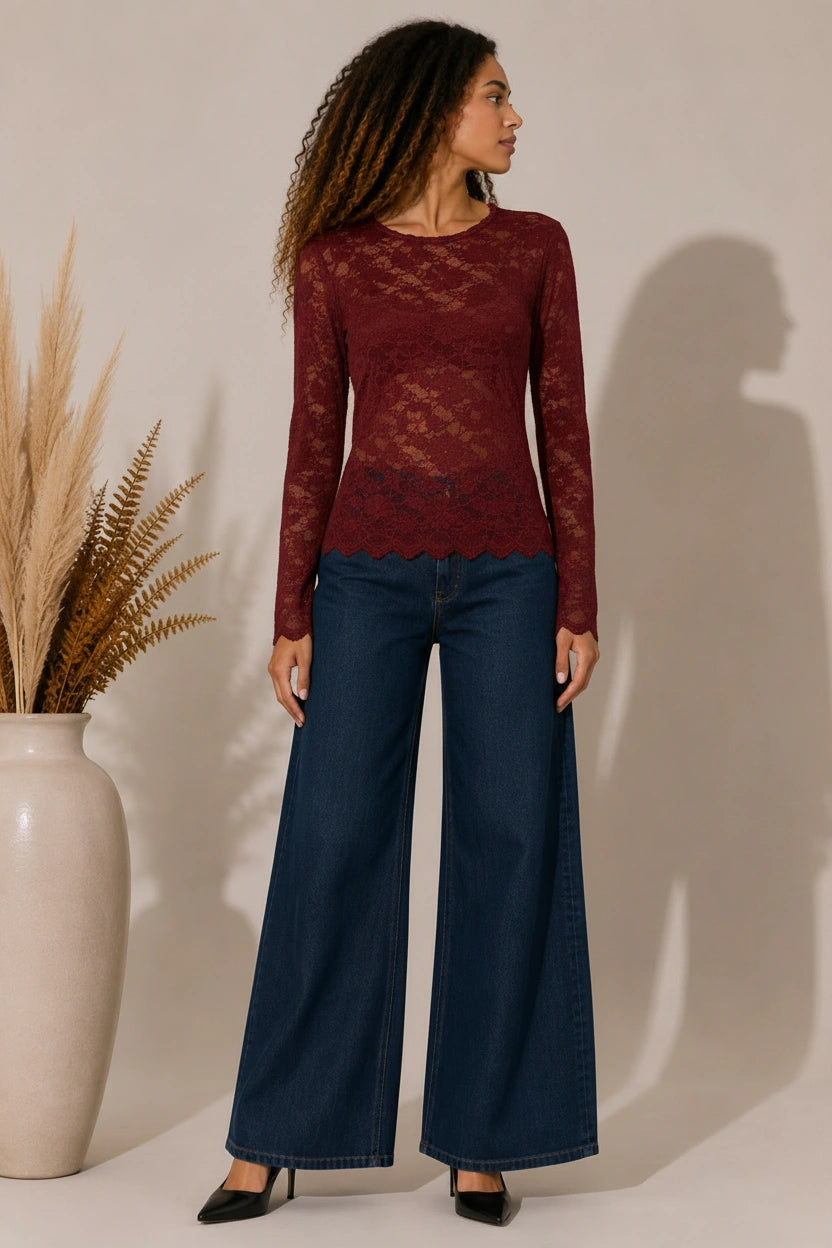 Maglia in pizzo floreale con bordi smerlati - SHE_FLORENCE_LAB
