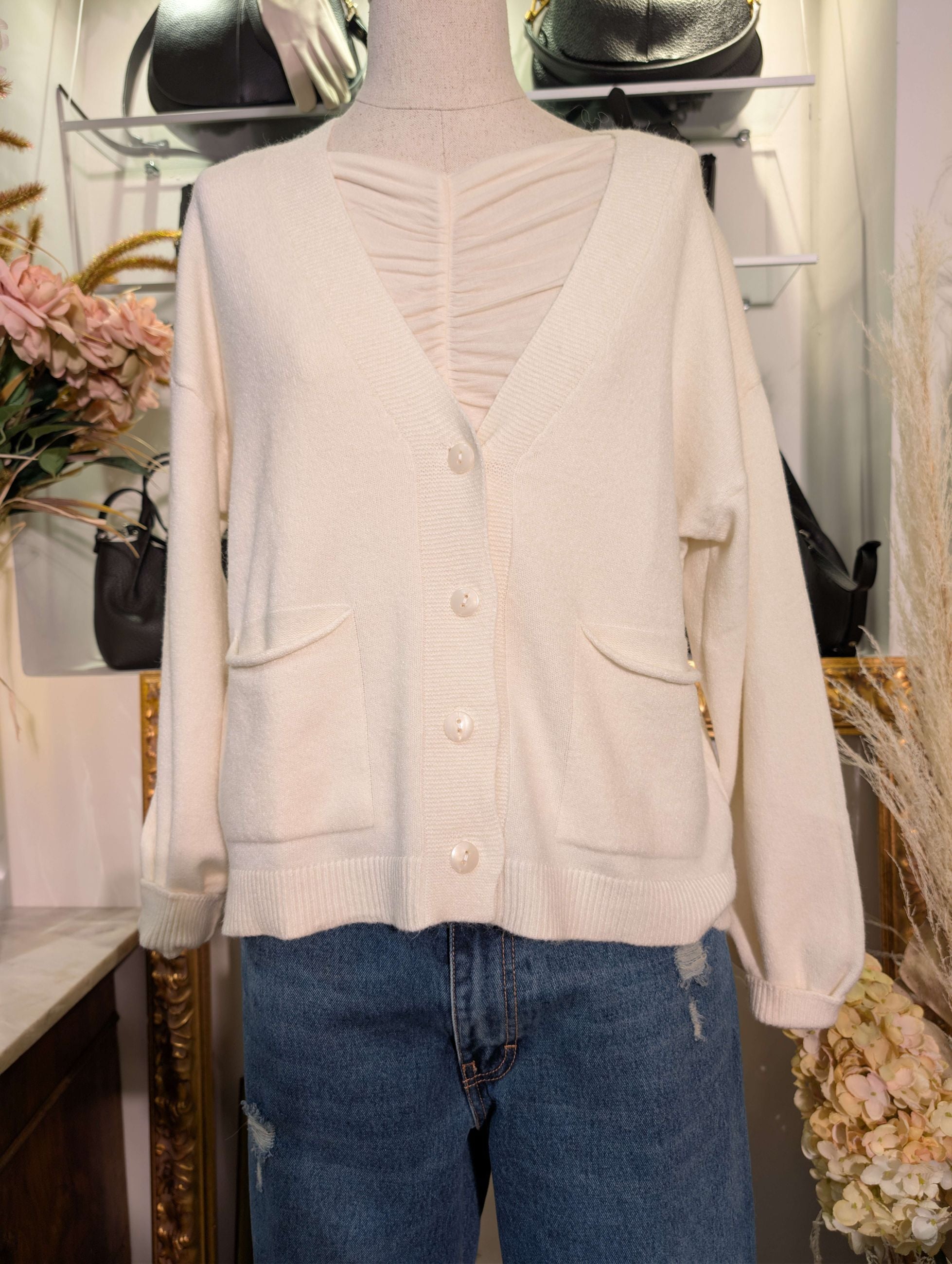 CARDIGAN SCOLLO V TASCHE - HAVE ONE