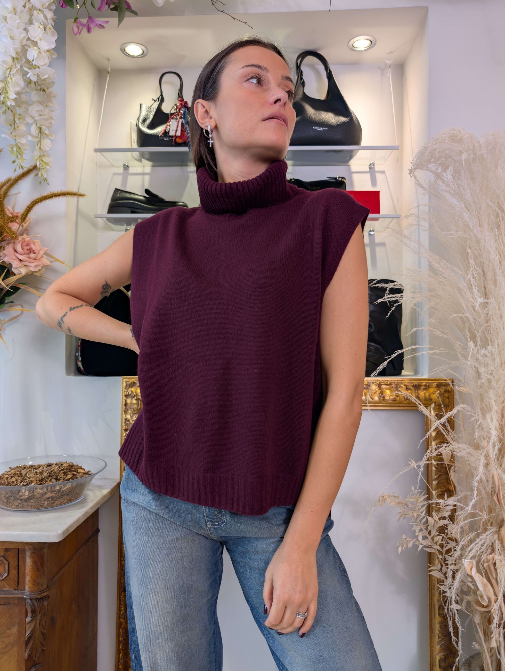 Gilet collo alto in cachemire blend doppio filo - SHE_FLORENCE_LAB