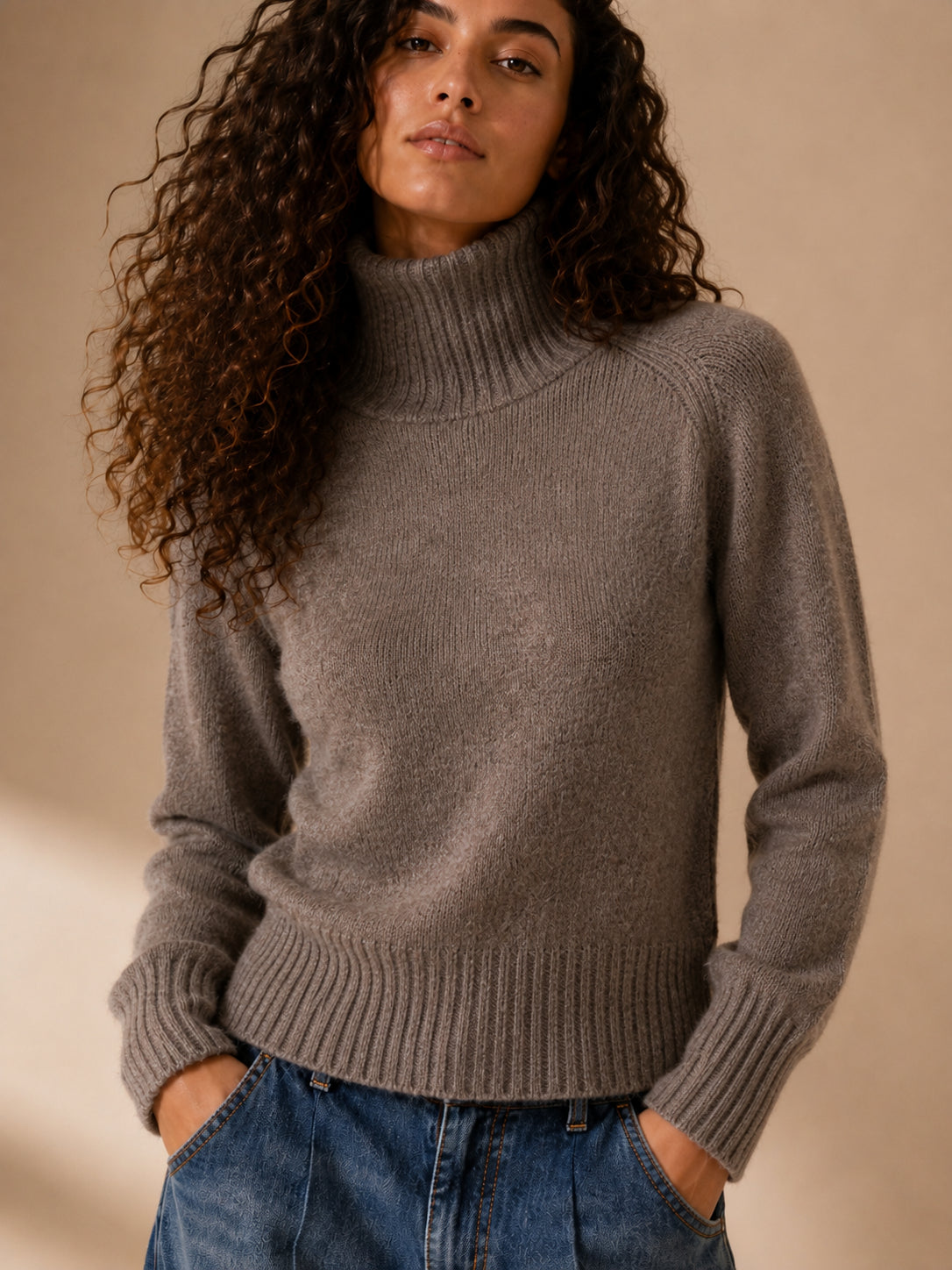 Maglia collo alto seamless in cachemire e lana - .SOLO TRE