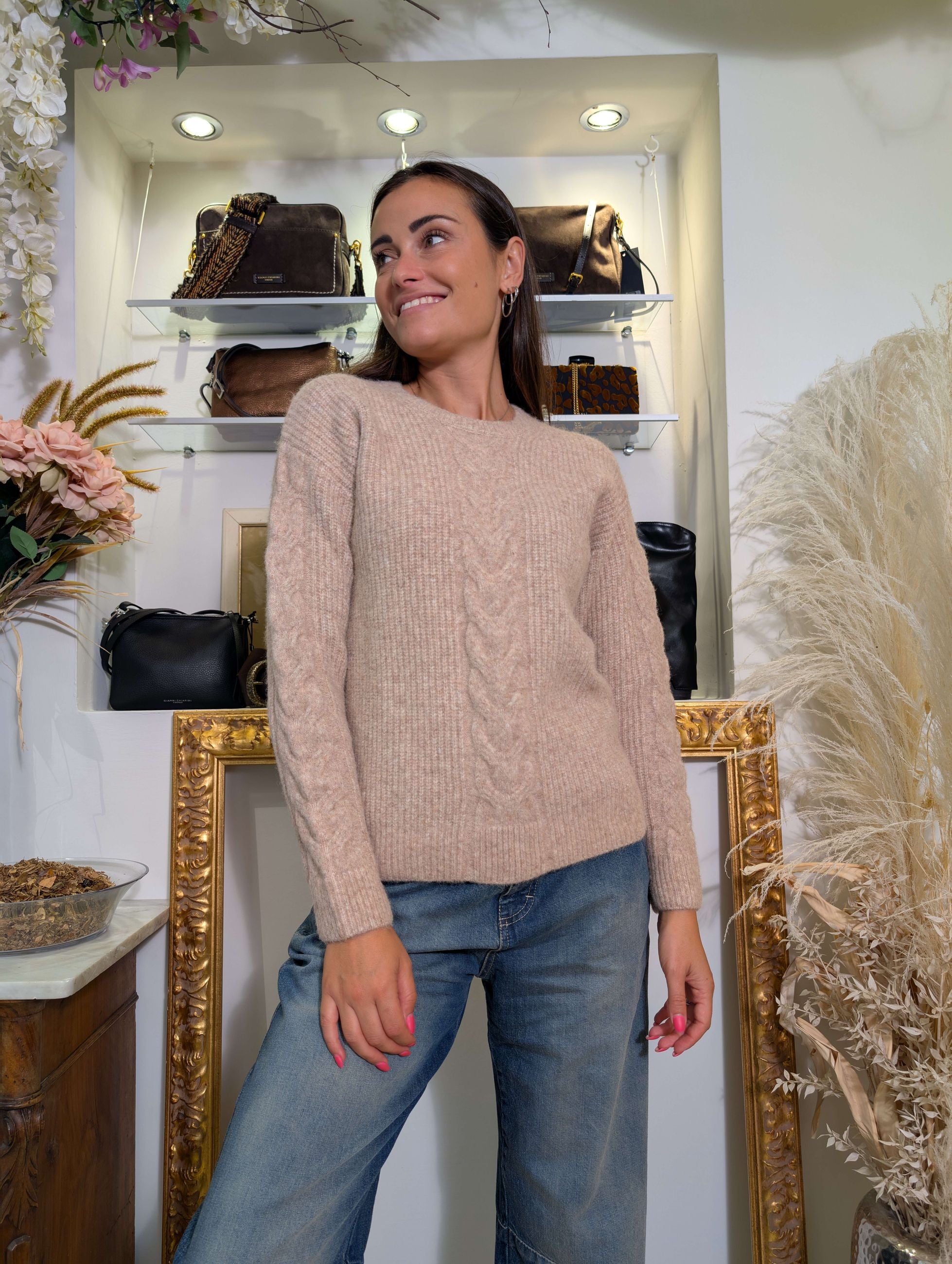 Maglioncino Girocollo in Costa Inglese con Treccia – Eco Blend con 53% PL Riciclato - MARKUP DONNA