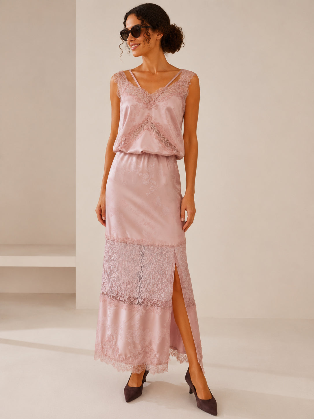 Top in raso jacquard con pizzo smerlato - VICOLO