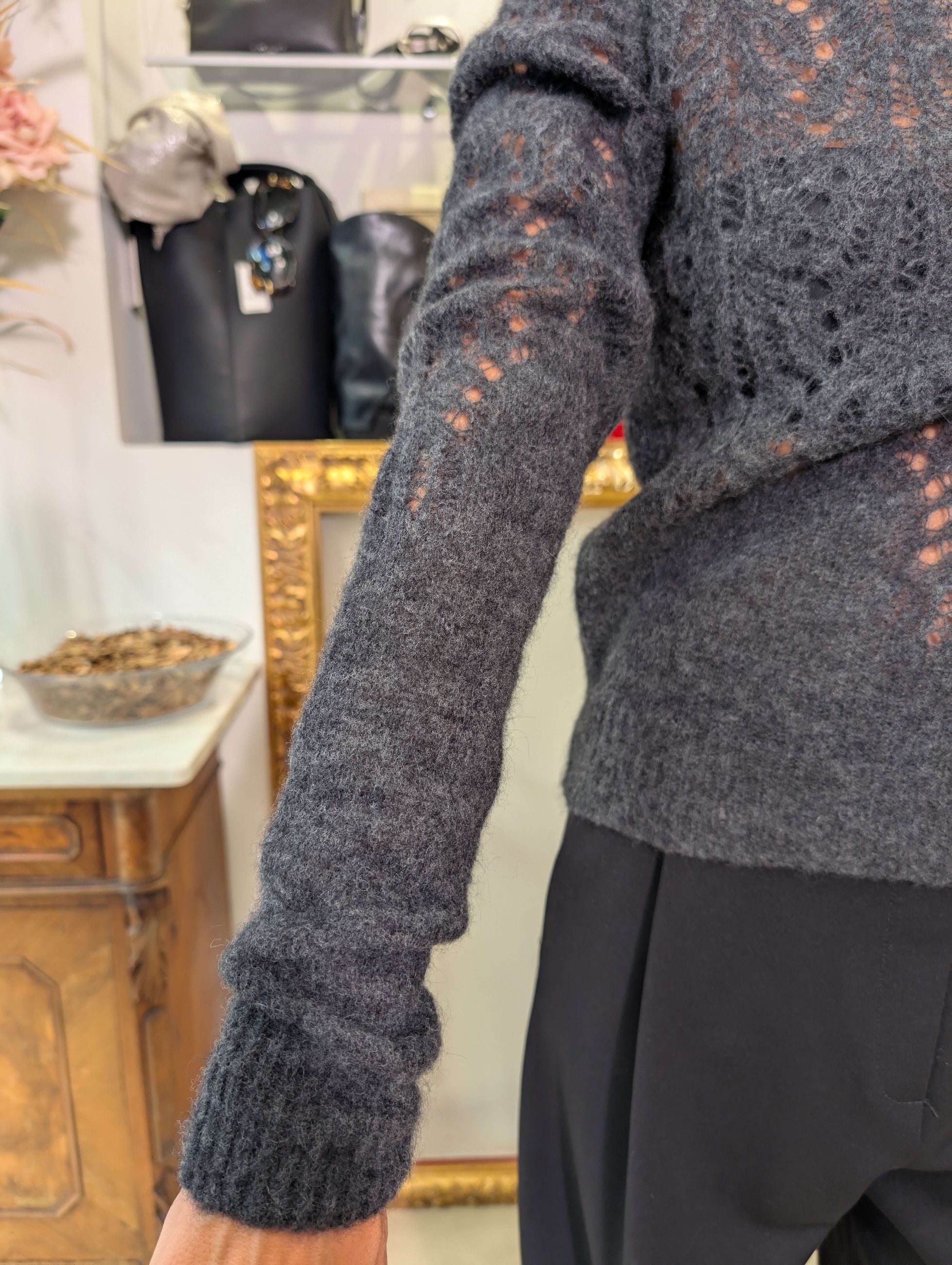 Maglia effetto pizzo in alpaca garzata - ANNARITA N