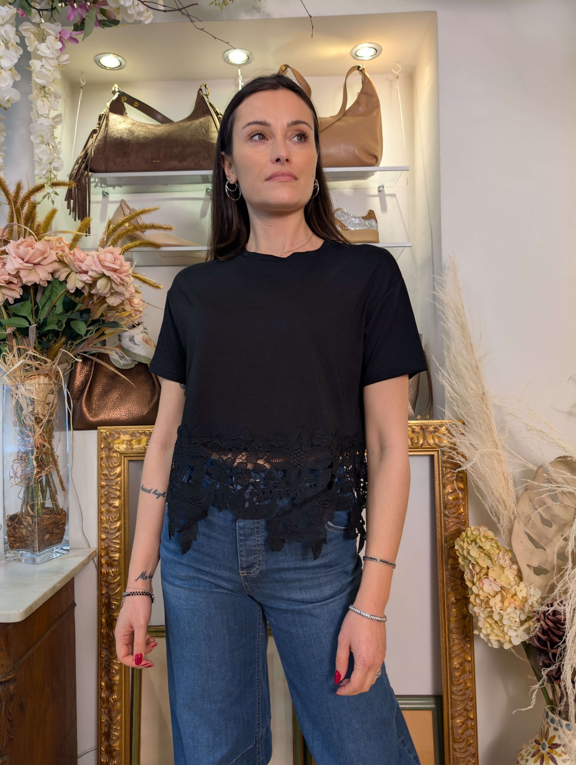 Blusa in cotone con pizzo macramé Le Sarte del Sole - LE SARTE DEL SOLE