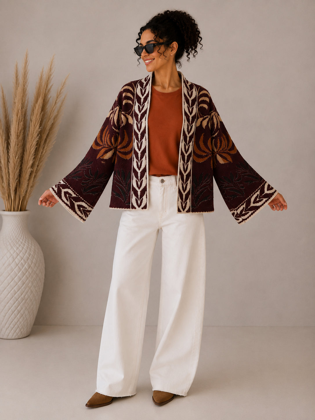 Cardigan jacquard fantasia foglie - VICOLO