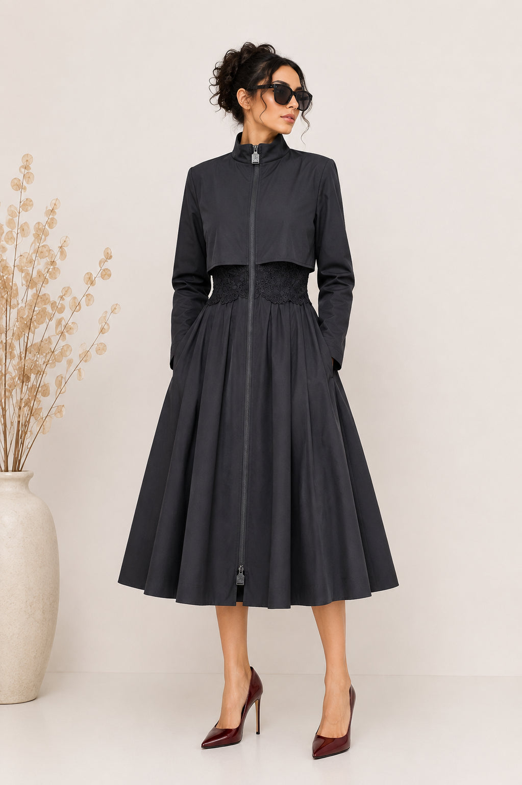 Trench Couture con Pizzo e Faux Fur - AMOSA