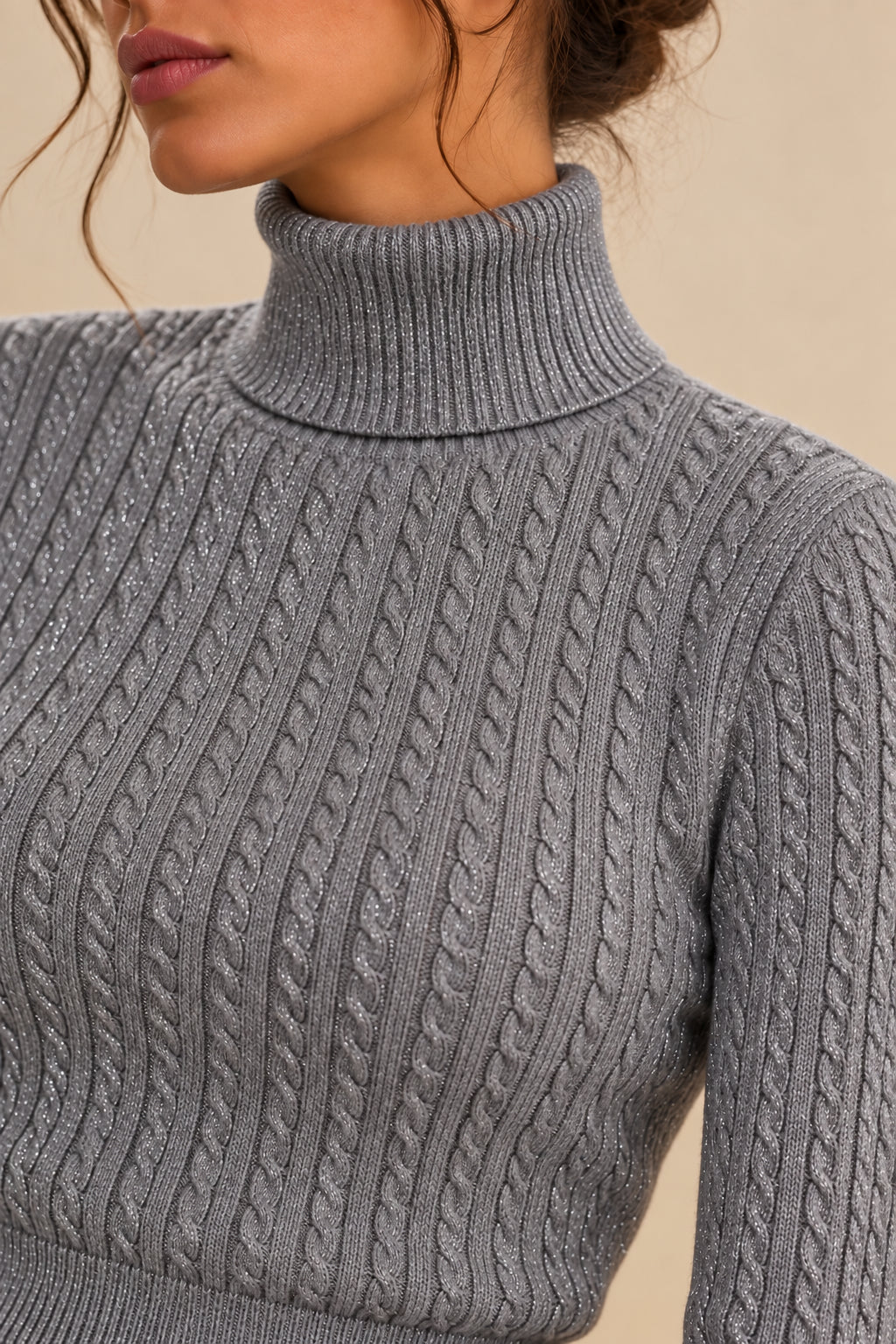 Maglia Cropped a Treccine con Lurex e Collo Alto - Sandro Ferrone