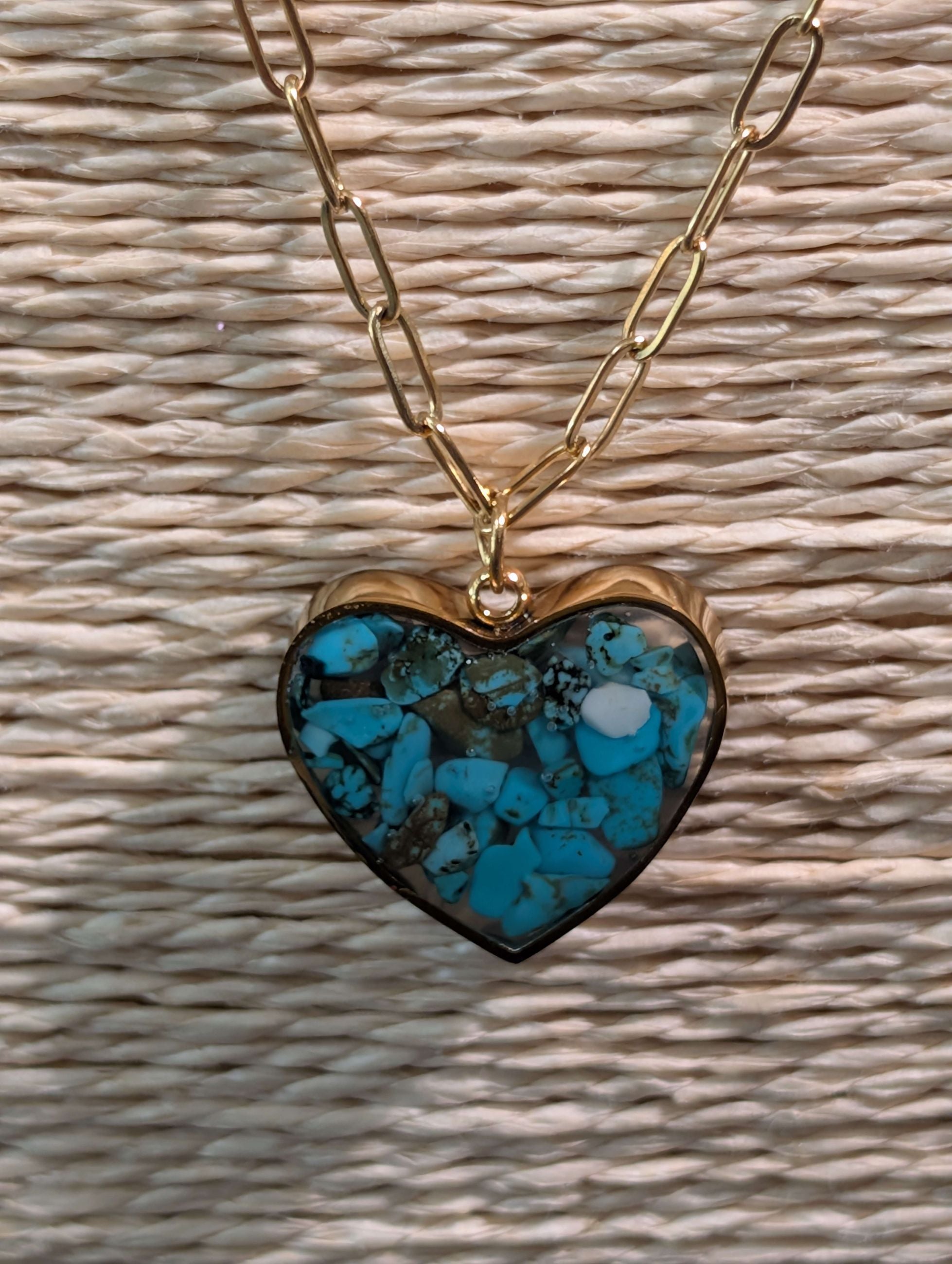 COLLANA HEART PERLINE TURCHESI ACC.INOS ORO - NALI'