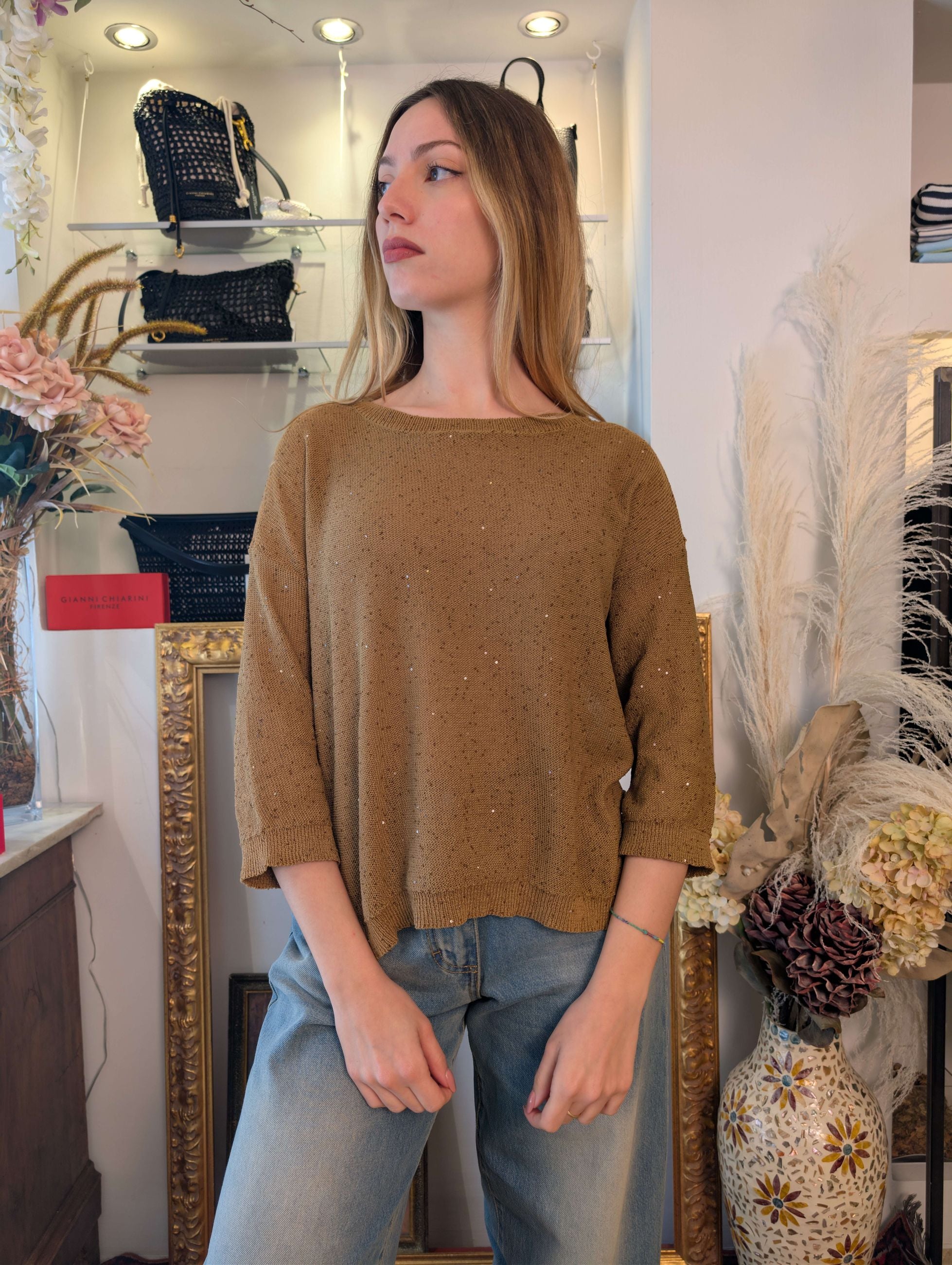 Maglia scollo barchetta con micropaillettes - SHE_FLORENCE_LAB