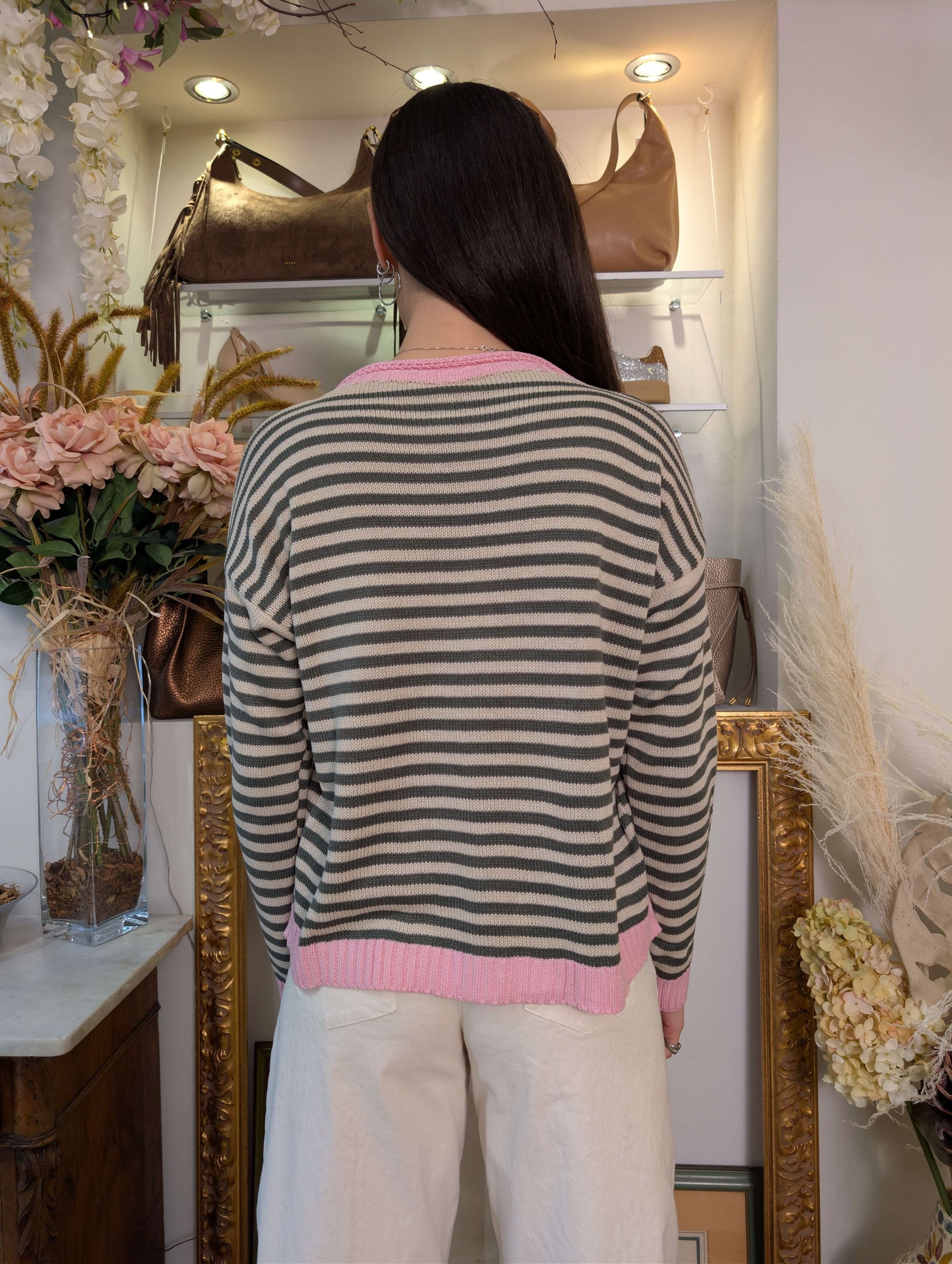 Maglia french stripes collo cratere a contrasto colore - TENSIONE IN