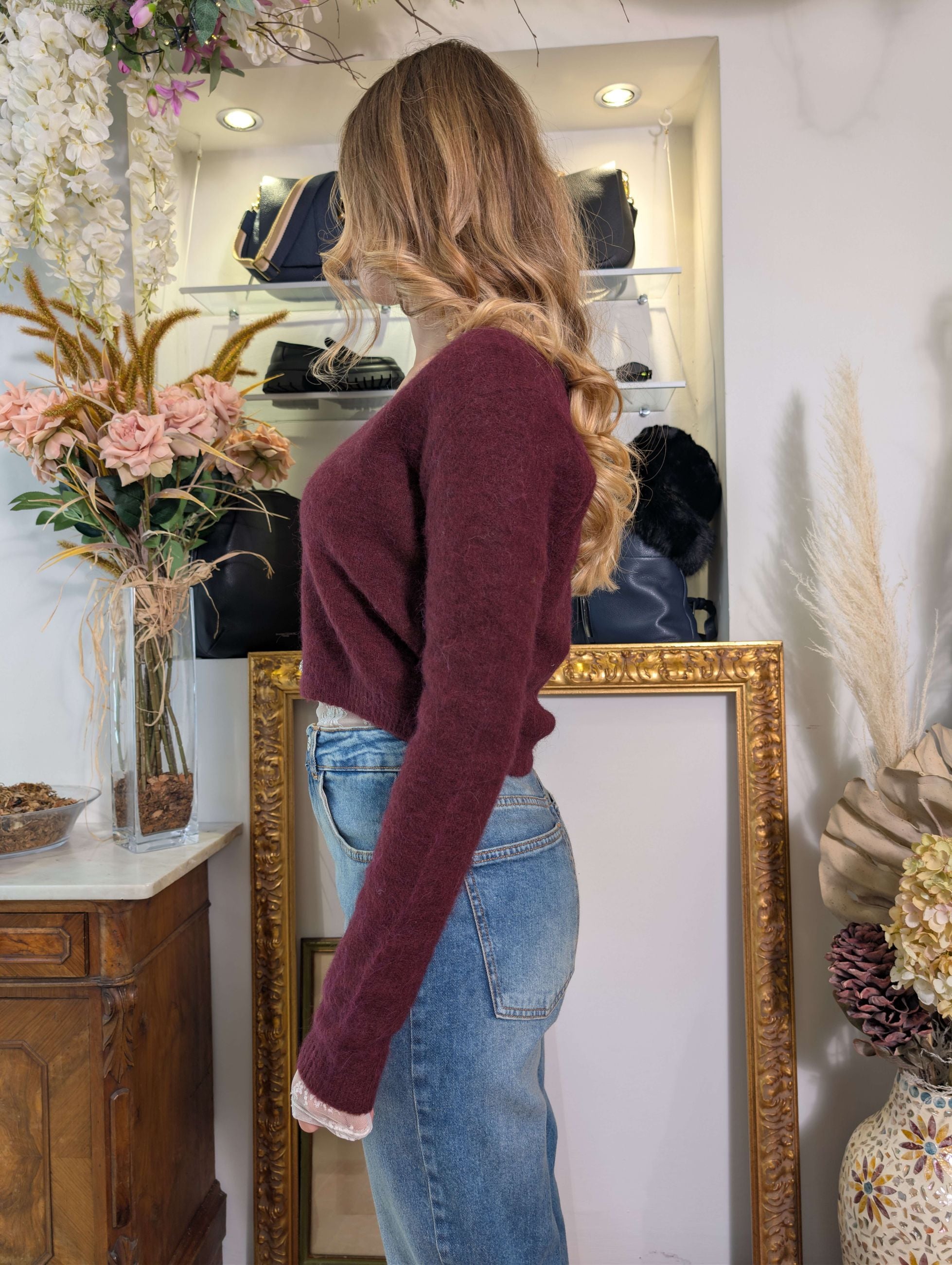 Cardigan cropped in alpaca con bottoni gioiello - SHE_FLORENCE_LAB