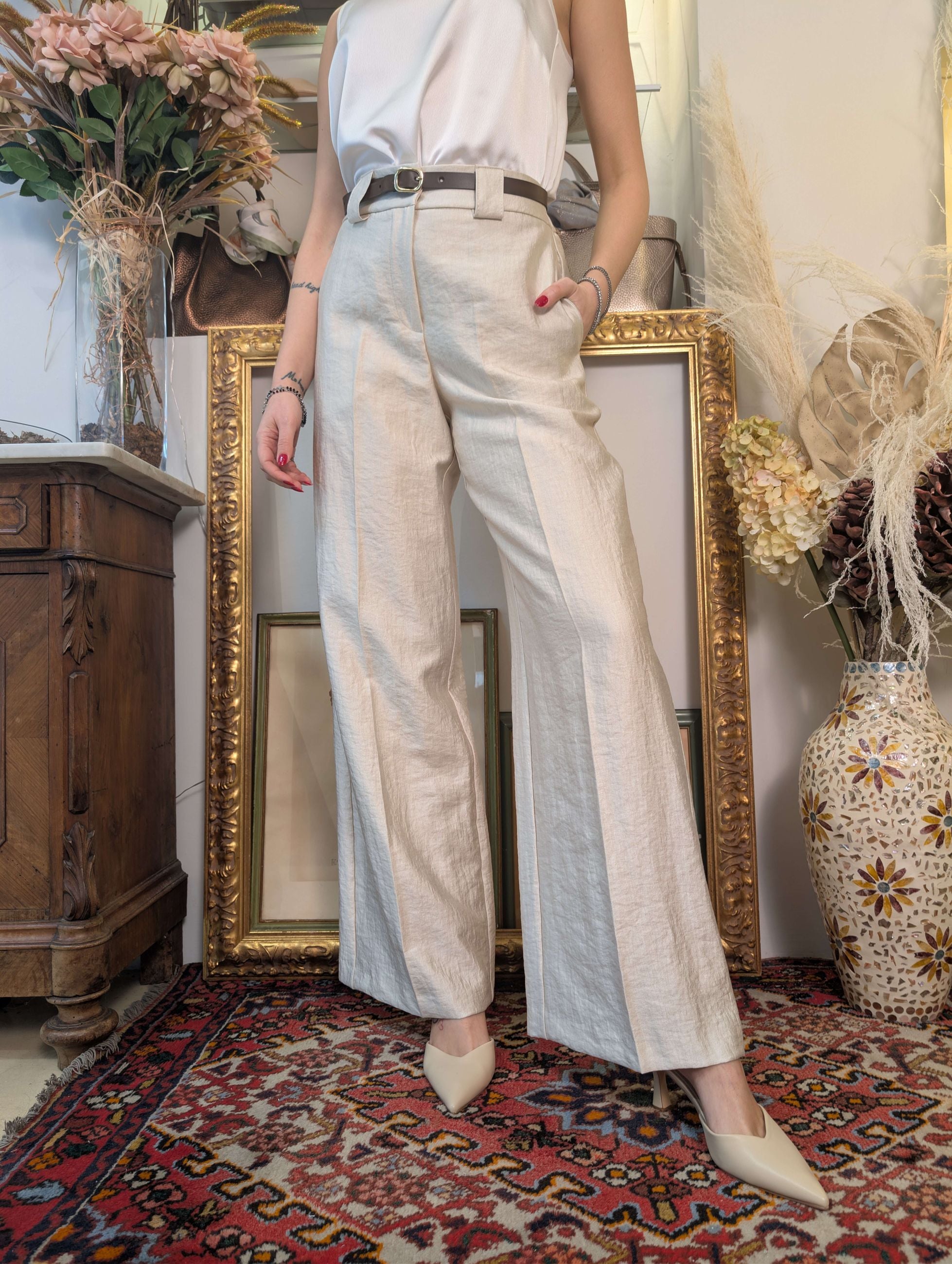 Panta palazzo in tessuto effetto bagnato - TENSIONE IN