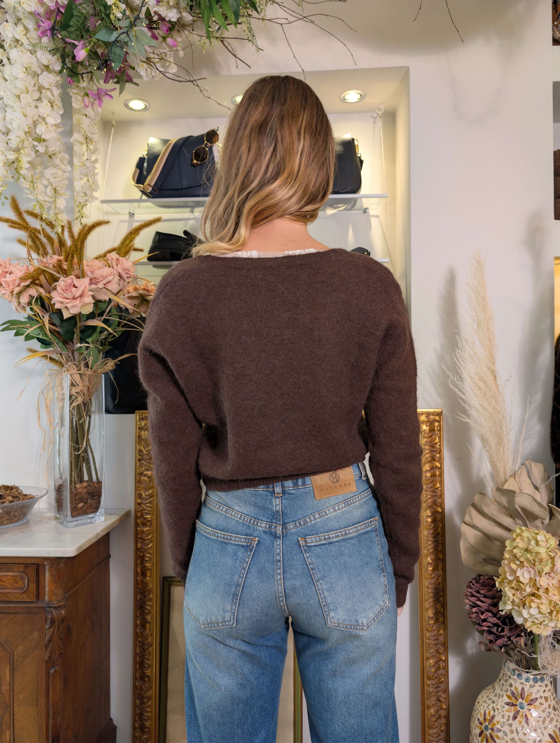 Cardigan cropped in alpaca con bottoni gioiello - SHE_FLORENCE_LAB